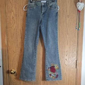 Ashley Mason Blue Flare Jeans with Embroidery